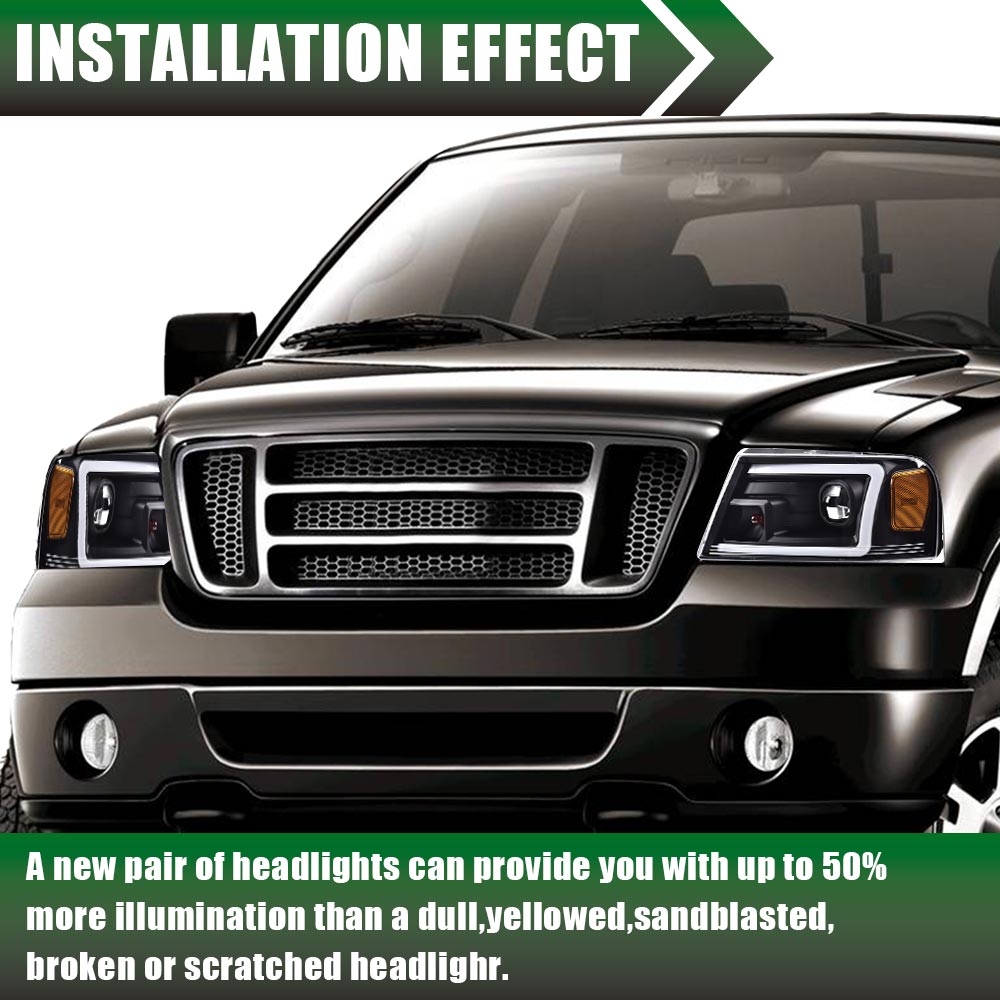 Fit For 04-08 Ford F-150/Mark LT LED DRL Projector Headlight/lamps Chrome/Black