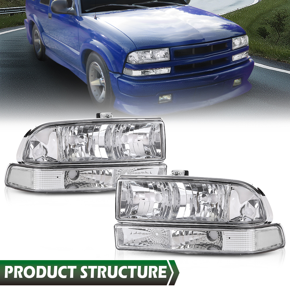Black & Clear Corner Headlights For 98-04 Chevy S10 Blazer | Speed Daddy | Includes Tool Set