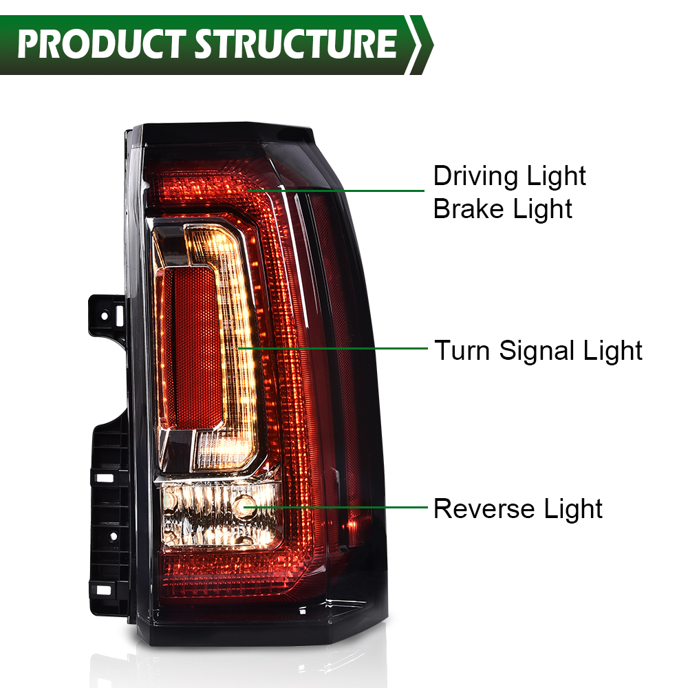 For 2015–2020 GMC Yukon/Yukon XL LED Tail Lights – OEM Style, Chrome Housing, Pair LH/RH